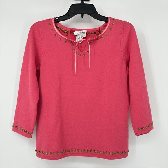 Oscar de la Renta Vintage 90s Adorable Pink Roses Embroidered Top Size XS - Picture 1 of 6
